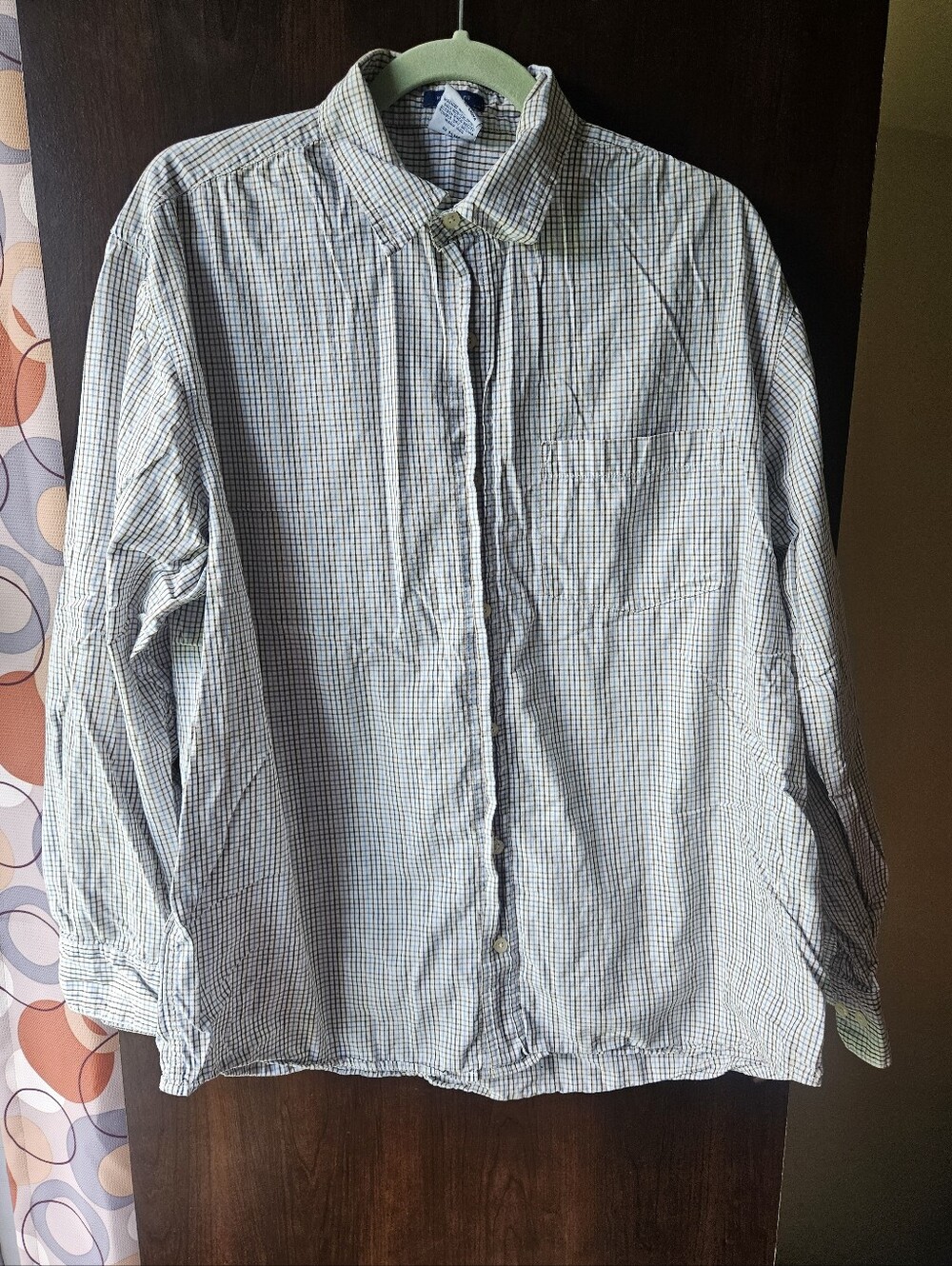 Old Navy Men's Button-Up Micro Check Shirt - Blue, Brown & White Size Large